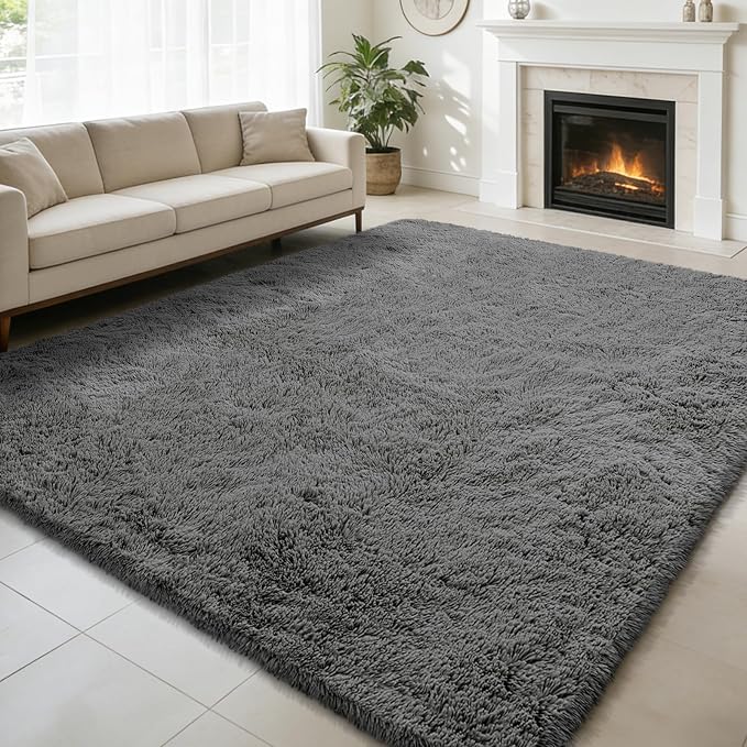 Shag Area Rug for Bedroom 5x8, Deep Grey Fluffy Area Rugs for Living Room by yulidayang