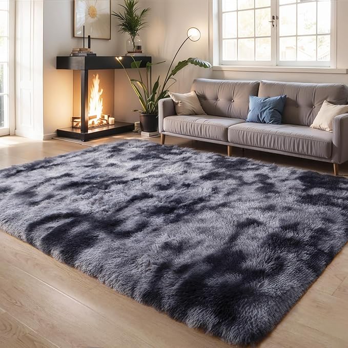 KICHOWUA Thick Area Rug Dark Grey 5x8 Fluffy Shag by KICHOWUA