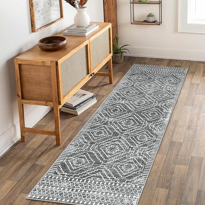 Wonnitar Moroccan Washable Kitchen Runner Rug 2'6"x8', Non-Slip Dark Grey Boho by Wonnitar