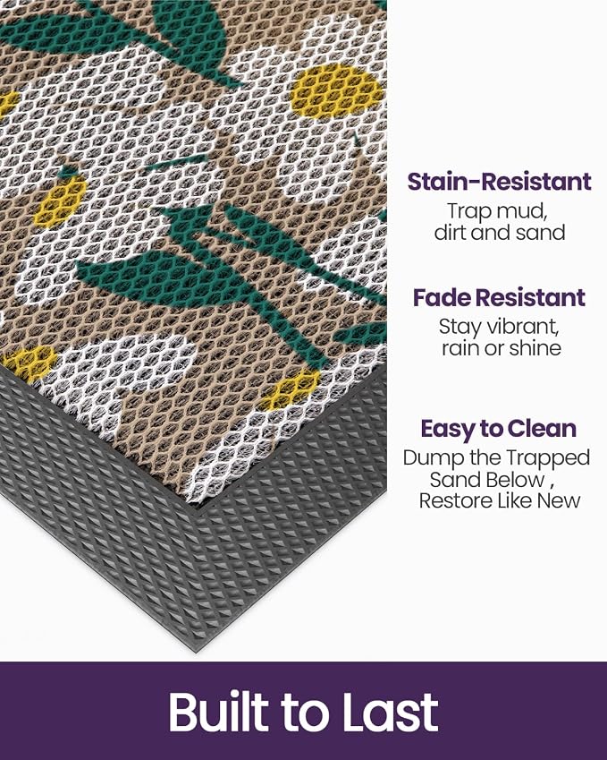 DEXI Front Door Mat Outside Entrance, 3x5 Daisy Plant Welcome Doormat, Non Slip - Image 3