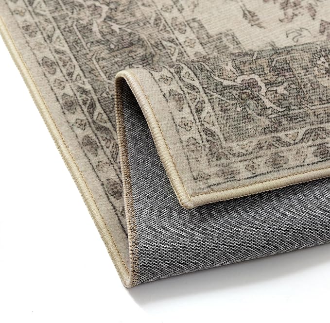 PureCozy 6x9 Washable Area Rug Beige Grey Vintage Distressed Large Rug - Image 9