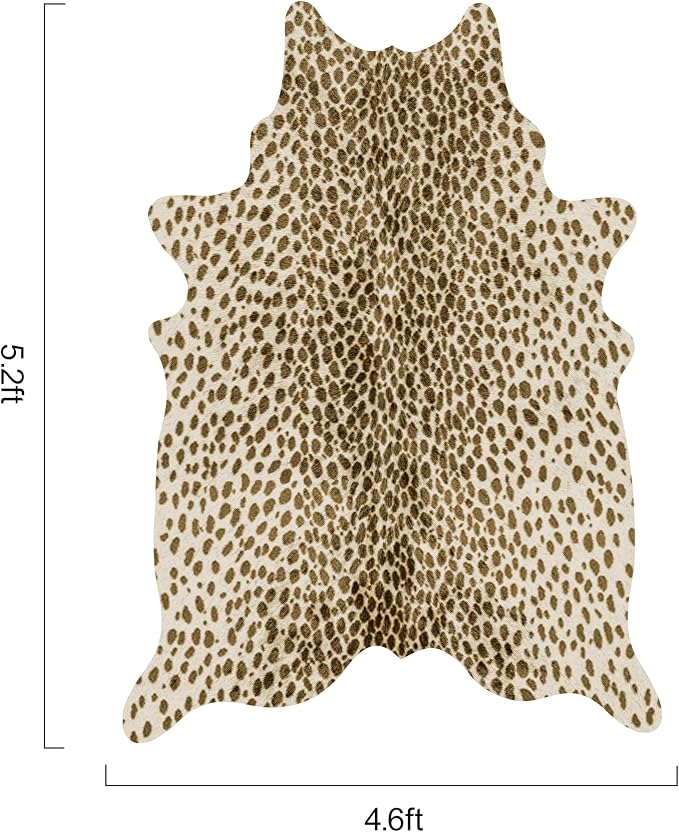 Leopard Print Rug, Animal Print 4.6x5.2 Feet Cowhide Rug - Image 2