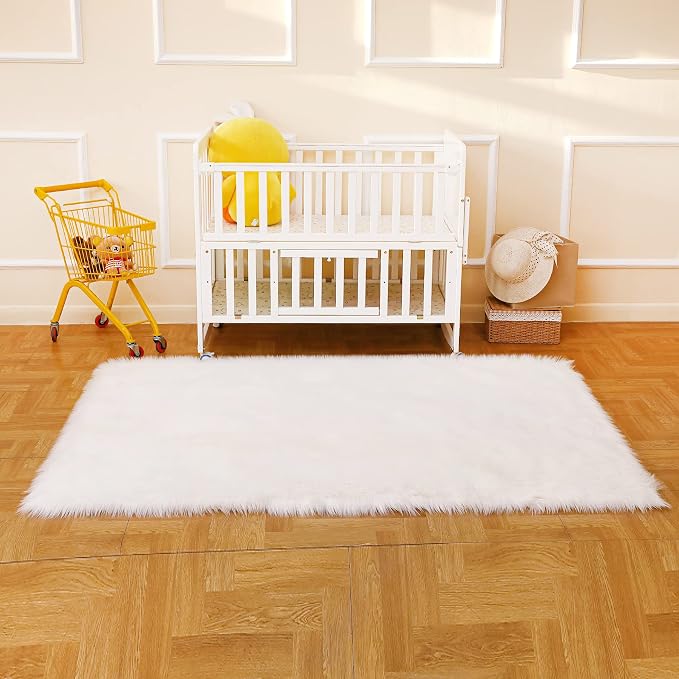 Fluffy Faux Fur Rug White Sheepskin Area Rug, 4x6 Ft Ultra Soft Shaggy Plush Rug - Image 8