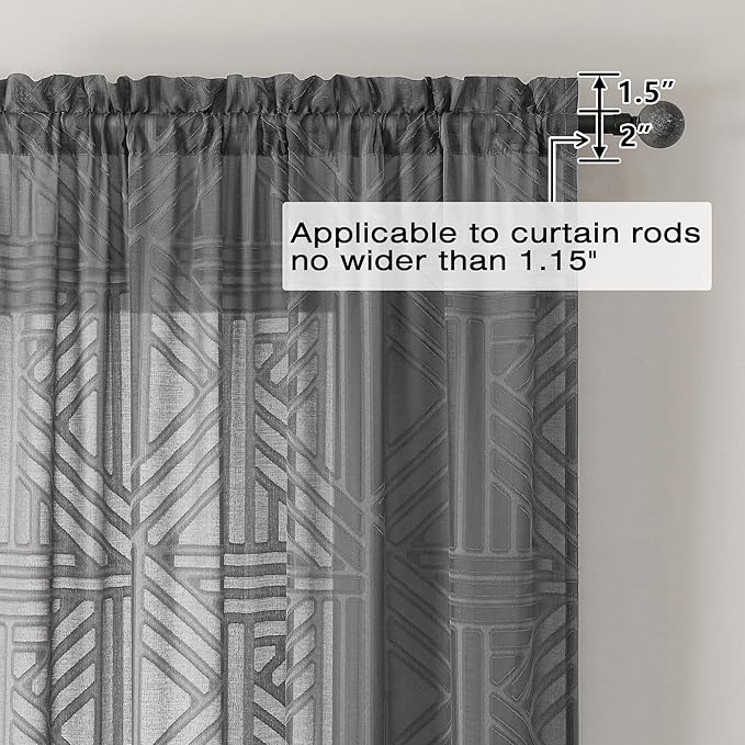 Simplebrand Grey Sheer Kitchen Curtains 36 Inch Length Tier Curtains 2 Panels - Image 4