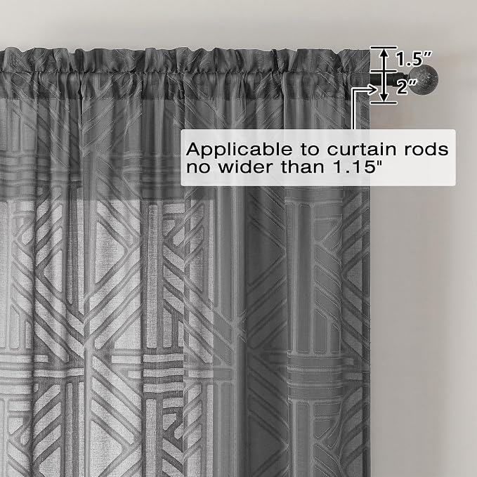 Simplebrand Grey Semi Sheer Curtains 45 Inch Length 2 Panels, Geometric - Image 4