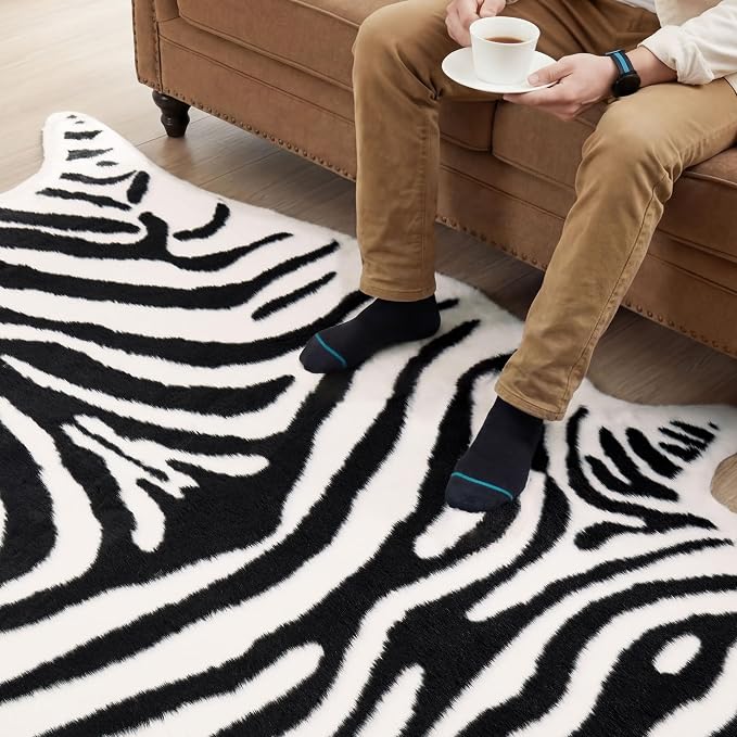 JONIYEAR Large Durable Faux Zebrahide Area Rug 4.9 x 6.56 Feet, Premium Zebra - Image 6