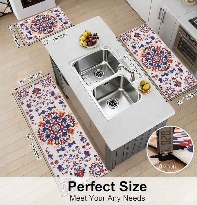HEBE Washable Kitchen Rugs Sets of 3, Non Slip Absorbent Kitchen Rugs and Mats - Image 2