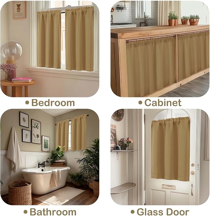 OVZME Gold Blackout Curtains for Small Window Treatment, Light Blocking Short - Image 5