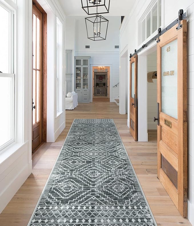 Wonnitar Moroccan Washable Kitchen Runner Rug 2'6"x8', Non-Slip Dark Grey Boho - Image 6
