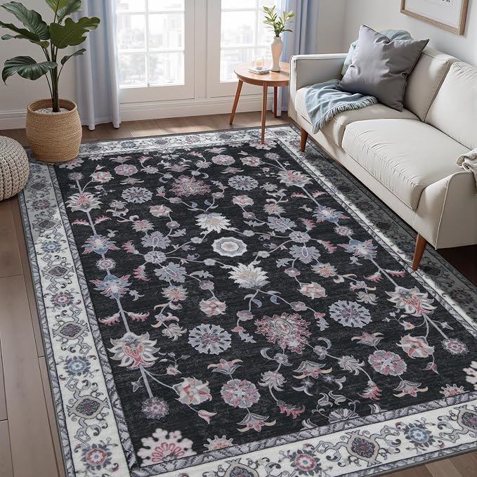 Tangsoo Floral Area Rug 4x6 Machine Washable Rug Non-Slip Vintage Distressed by Tangsoo