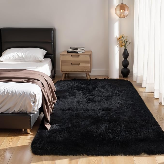 KICHOWUA Thick Area Rug Black Fluffy Shag 5x7 - Image 8