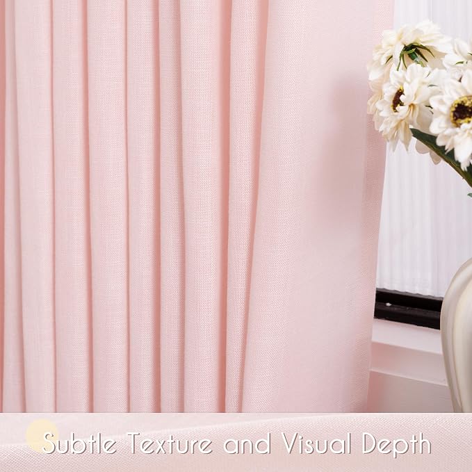 Pink Linen Curtains 84 Inch Length 2 Panels Set - Image 4