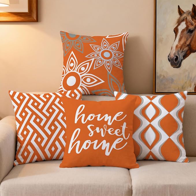 Hexagram Orange Geometric Pillow Covers 18x18 Set of 4, Decorative Outdoor - Image 7