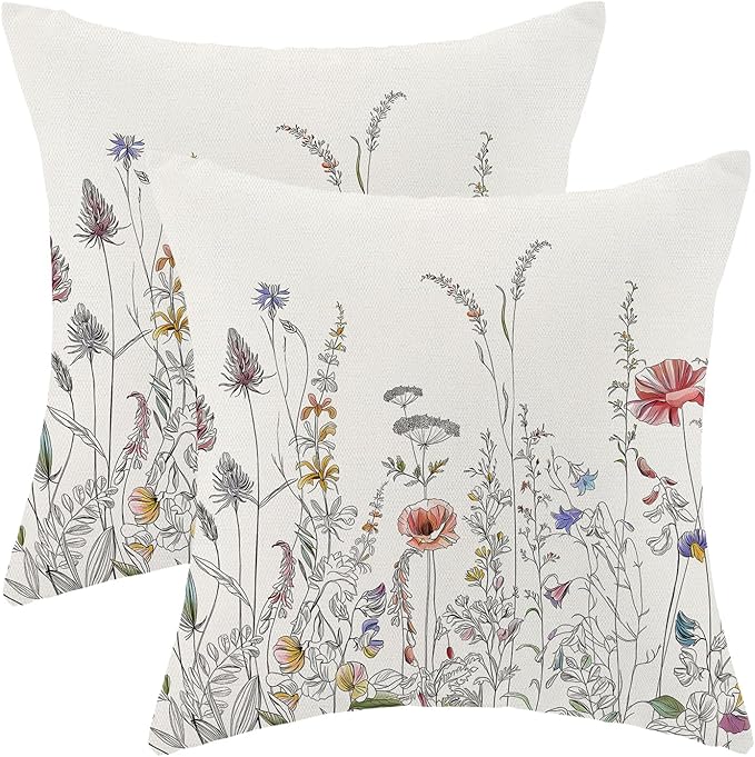 AEIOAE Spring Pillow Covers 16x16 Inch Set of 2, Colorful Seasonal Floral Plant by AEIOAE