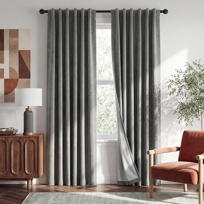 RYB HOME 100% Blackout Linen Textured Curtains 90 inches Long, Thermal by RYBHOME
