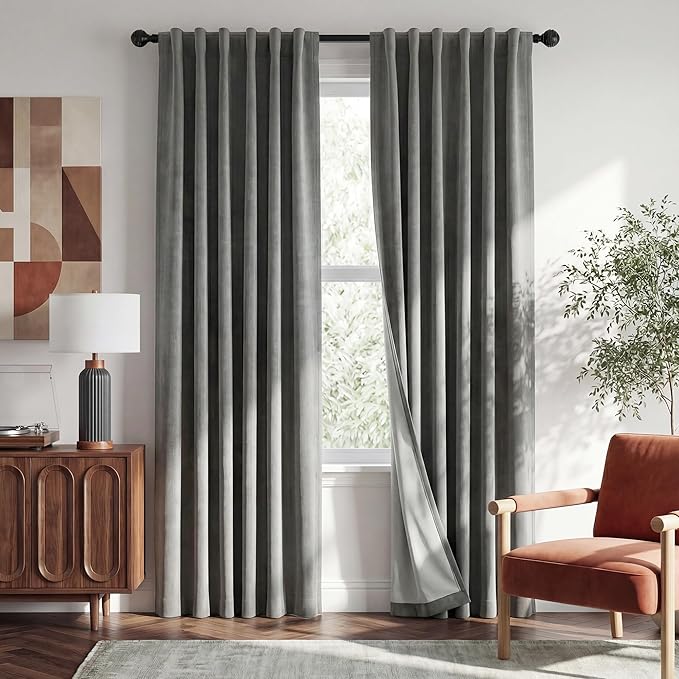 RYB HOME 100% Blackout Linen Textured Curtains 108 inches Long, Thermal by RYBHOME