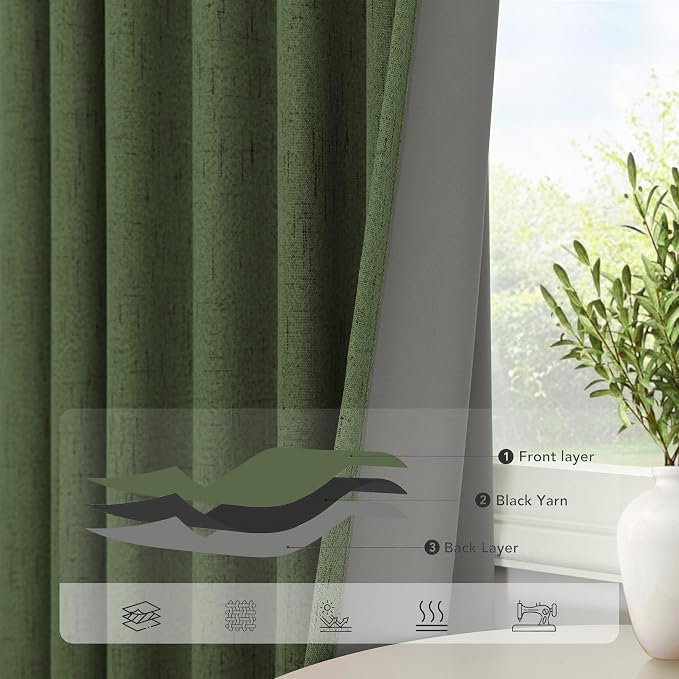 Olive Green Blackout Curtains for Bedroom 96 Inches Long Floor Length 2 Panel - Image 5