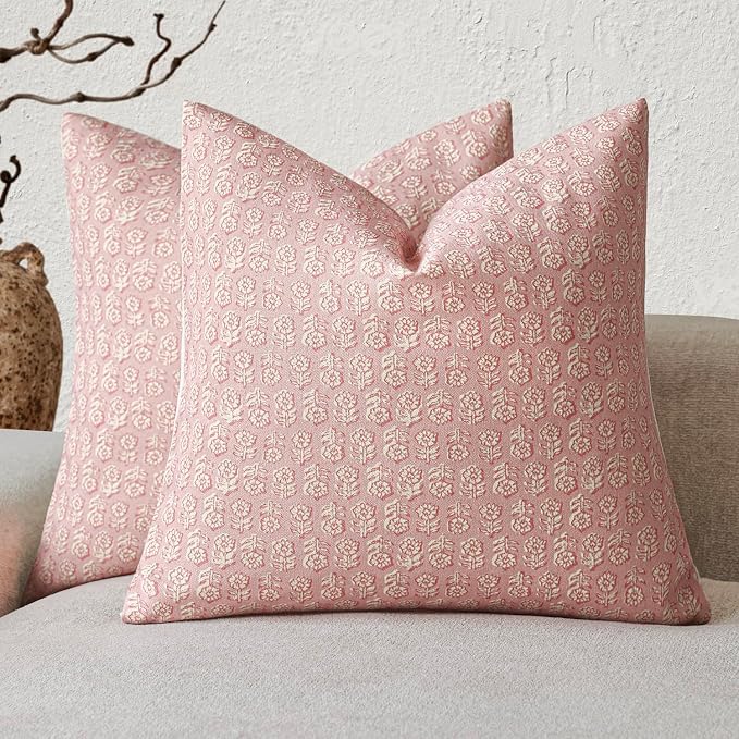 Foindtower Set of 2 Decorative Neutral Floral Print Throw Pillow Covers Vintage by Foindtower