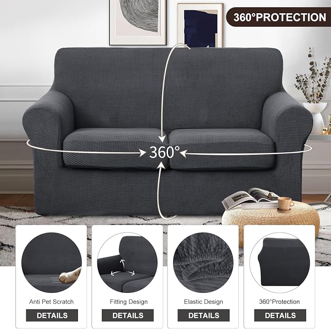U-NICE HOME 3 Pieces Stretch Loveseat Couch Cover Sofa Cover Washable Sofa - Image 4
