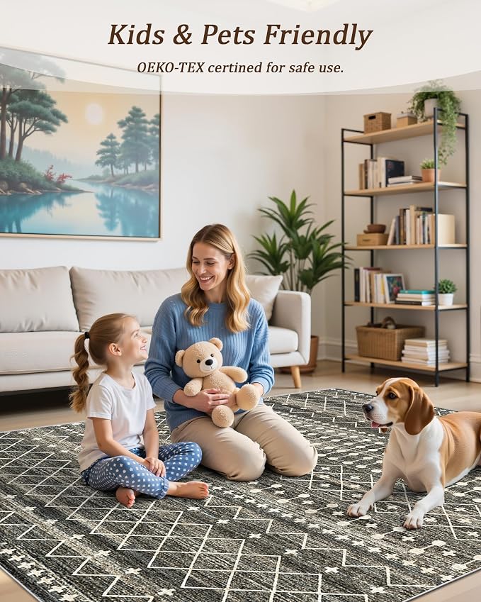 Miukiki 9x12 Area Rug for Living Room Moroccan Washable Rugs Non Slip Indoor - Image 7