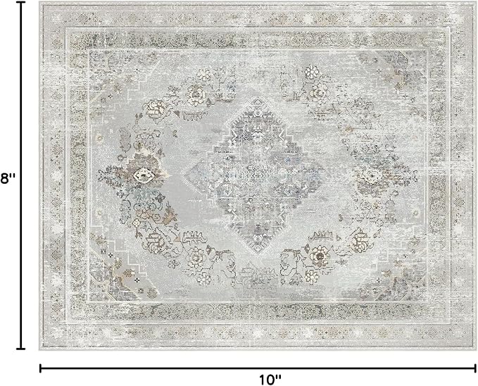 Phantoscope Washable Area Rug 8'x10' Non-Slip, Vintage Neutral Rugs - Image 2