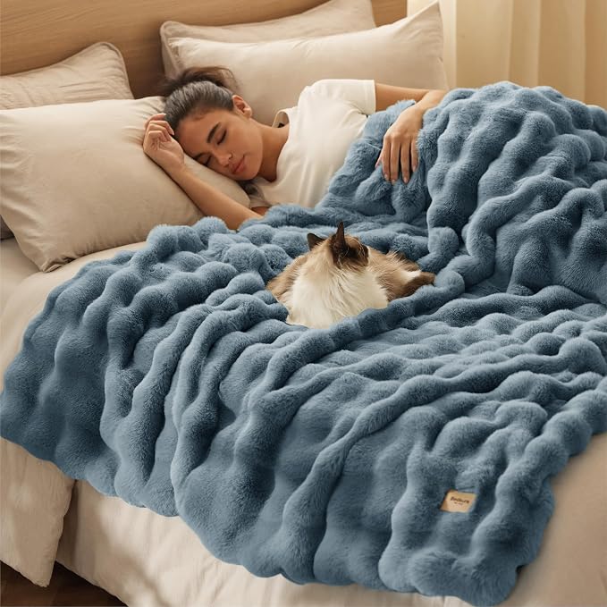 Bedsure GentleSoft Fluffy Fuzzy Greyish Blue Throw Blanket, Soft Cozy Fleece - Image 4