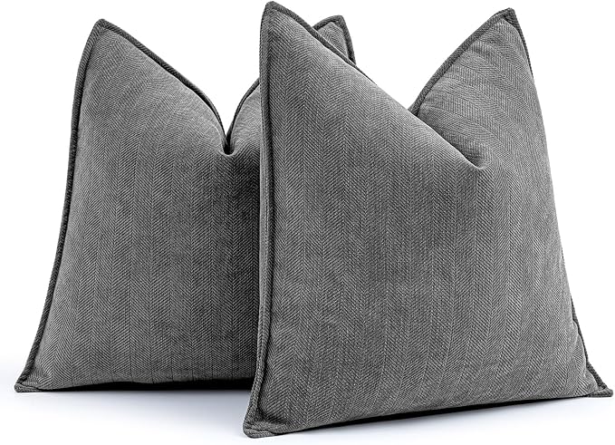 MIULEE Pack of 2 Dark Grey Decorative Pillow Covers 24x24 Inch Soft Chenille by MIULEE