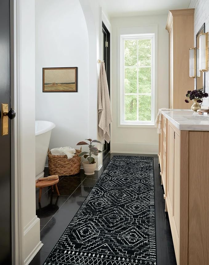 Wonnitar Washable Runner Rugs for Hallway 2'6"x10', Moroccan Non-Slip Black - Image 6