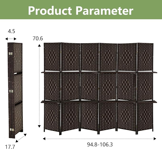 Room Divider 6 Panel Room Screen Divider Folding Portable partition Screen Wood - Image 7