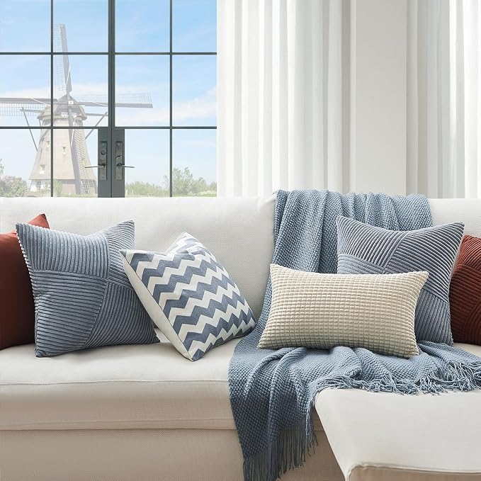 Topfinel 22x22 inches Dustyblue Euro Pillow Shams Set of 2 Corduroy Decorative - Image 6