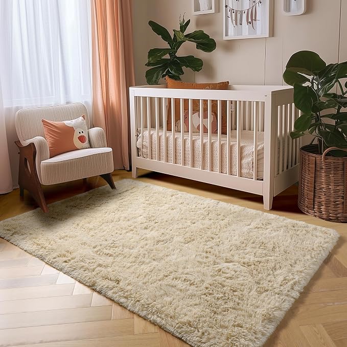 Amdrebio Beige Area Rugs for Bedroom Kids Room Decor, Fluffy Plush Shaggy Furry - Image 7