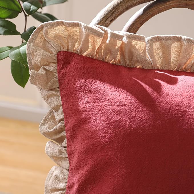 patdrea Shabby Chic Red Decorative Throw Pillow Covers 22x22 Set of 2, - Image 5