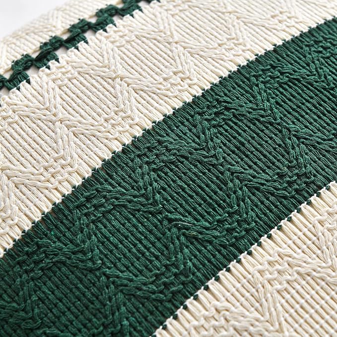 Fancy Homi Set of 1 Dark Green Boho Decorative Throw Pillow Covers 18x18 Inch - Image 4