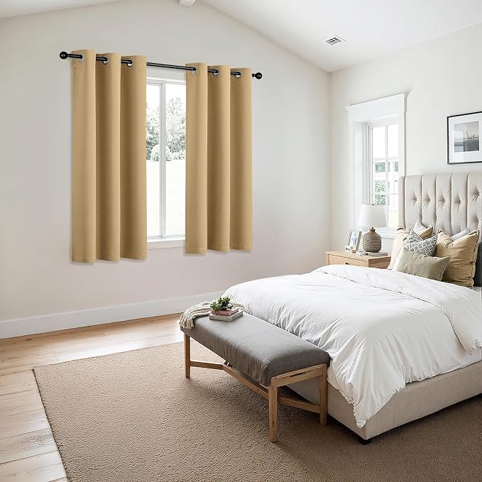 MIULEE Gold Blackout Curtains for Bedroom Living Room 45 Inches Long 2 Panels - Image 6