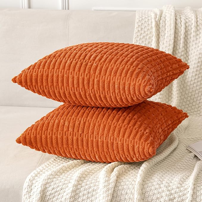 MIULEE Pack of 2 Orange Corduroy Decorative Pillow Covers 18x18 Inch Soft Boho - Image 5