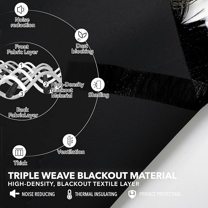 Deconovo Blackout Curtains, Thermal Insulated, W52 x L54 2 Panels, Back Tab - Image 3