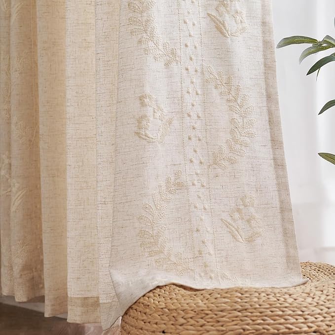 jinchan Belrose Linen Curtains for Bedroom Floral Curtains 96 Inch Length Linen - Image 9