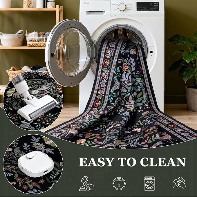 5x7 Area Rugs Living Room Rug: Vintage Washable Rug Floral Soft Carpet Indoor - Image 6