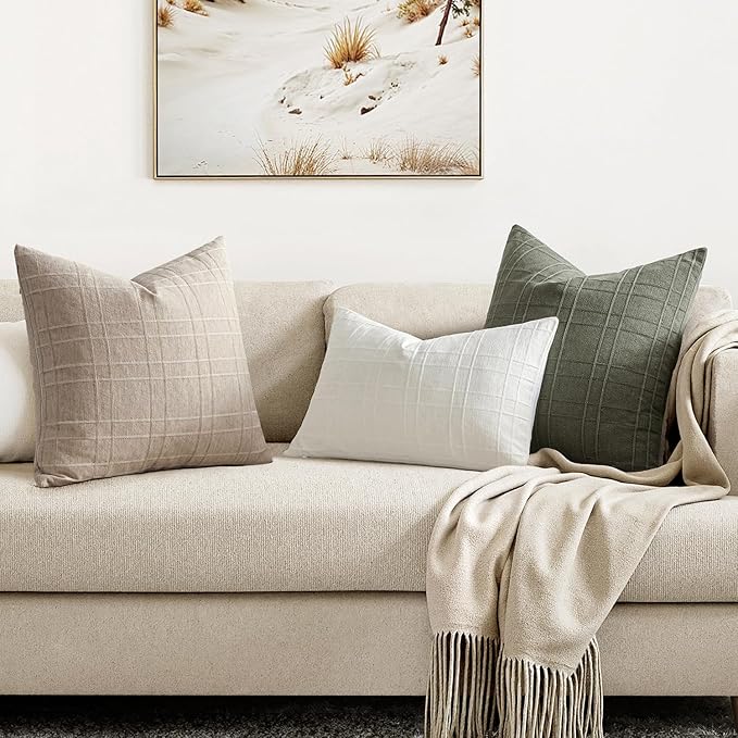 MIULEE Decorative Linen Check Throw Pillow Covers Neutral Farmhouse Vintage - Image 4