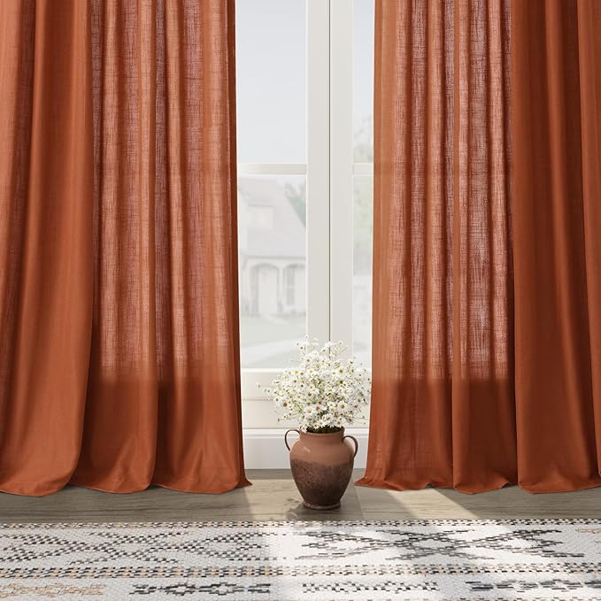 Terracotta Linen Textured 96 Inch Curtains 2 Panel Set Back Tab Rod Pocket - Image 7