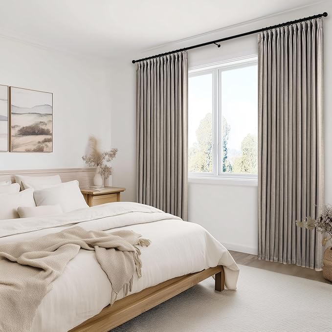 96 Inches Long Pinch Pleated Semi Sheer Curtains, Burlywood Linen Blended Light - Image 2