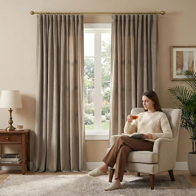 NICETOWN Taupe Blackout Velvet Curtains - Image 3