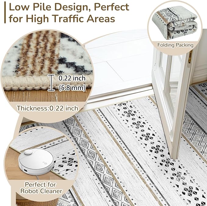 BESTSWEETIE 4x6 Area Rugs for Living Room Washable Moroccan Farmhouse Neutral - Image 3