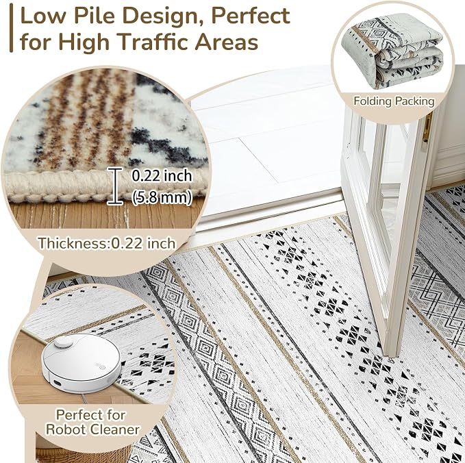 BESTSWEETIE 2x8 Area Rugs for Living Room Washable Moroccan Farmhouse Neutral - Image 4