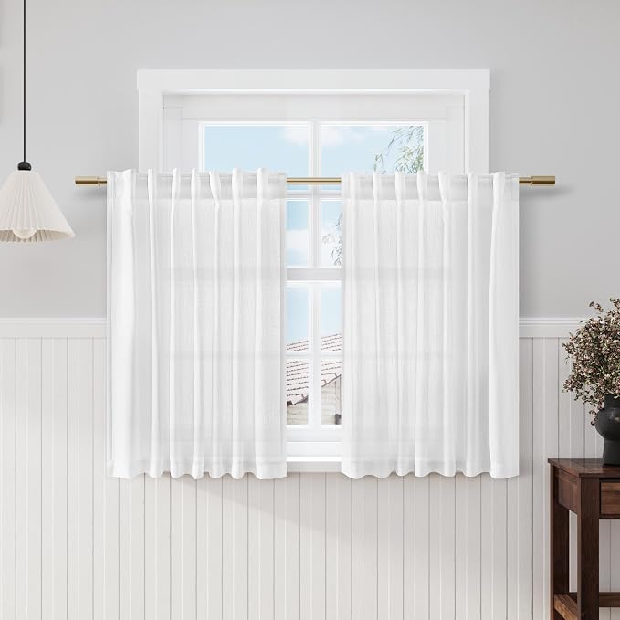 Nanspring White Kitchen Curtains 36 Inch Length Set 2 Panel Back Tab Pocket by Nanspring