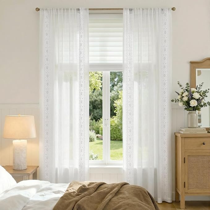jinchan Weslie Floral White Sheer Curtains - Image 3