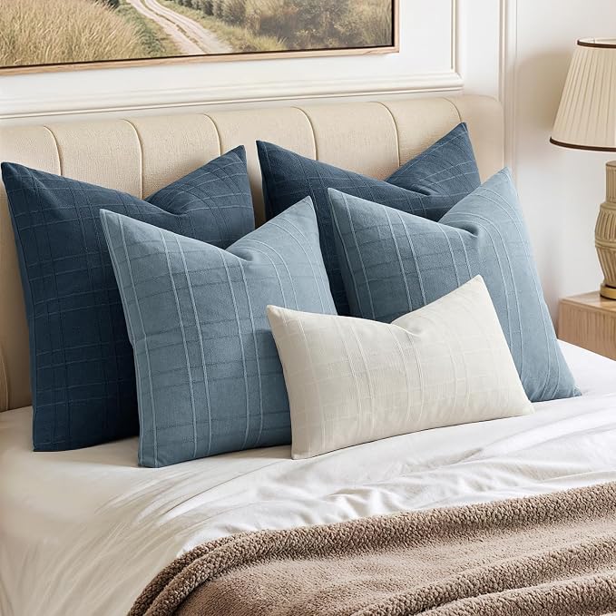 MIULEE Decorative Linen Check Euro Shams Throw Pillow Covers Neutral Farmhouse - Image 3