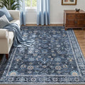 Tangsoo Washable Area Rugs 3x5 Non Slip, Boho Distressed Vintage Blue Floral by Tangsoo