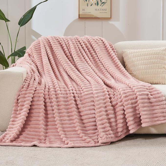 NEWCOSPLAY Super Soft Twin Blanket Pink Premium Silky Flannel Fleece 3D Ribbed - Image 7