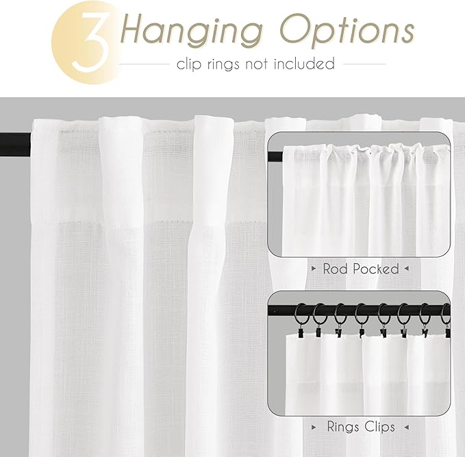 Linen White Curtains 84 inches Long - Image 2
